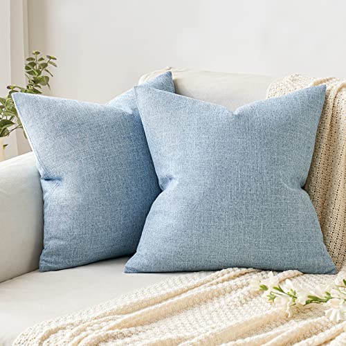 MIULEE MIULEE Pack of 2 Decorative Linen Burlap Coastal Pillow Covers Farmhouse Boho Accent Pillowcases for Sofa Car Couch Bedroom Living Room Decor 18x18 Inch Light Blue  - Image 1