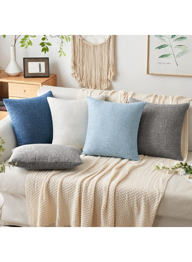MIULEE MIULEE Pack of 2 Decorative Linen Burlap Coastal Pillow Covers Farmhouse Boho Accent Pillowcases for Sofa Car Couch Bedroom Living Room Decor 18x18 Inch Light Blue  - Image 2
