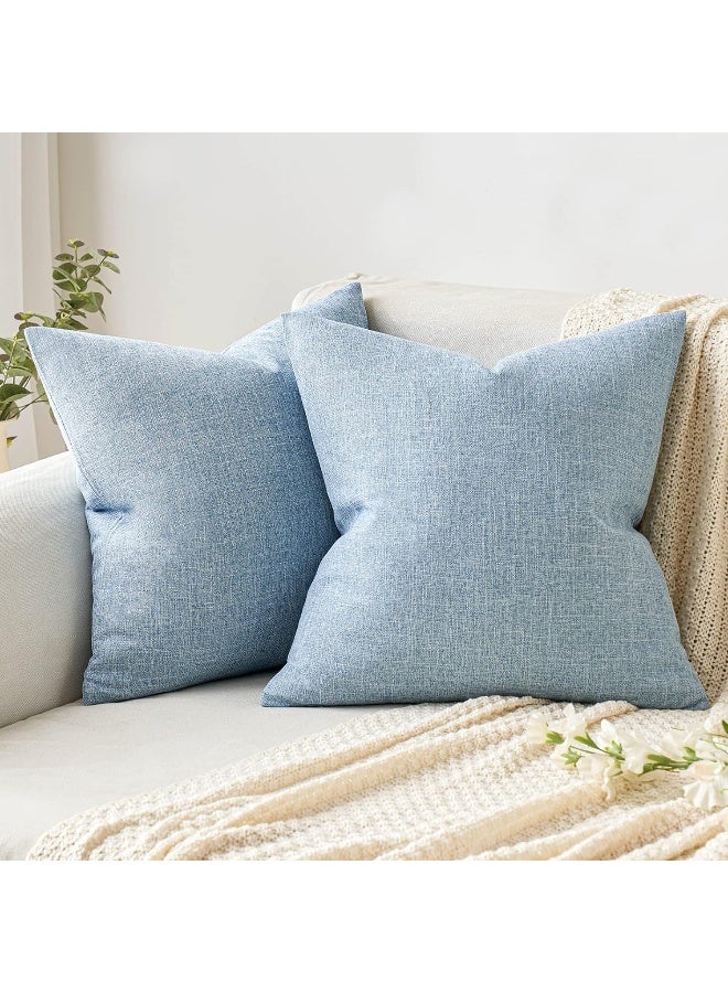 MIULEE MIULEE Pack of 2 Decorative Linen Burlap Coastal Pillow Covers Farmhouse Boho Accent Pillowcases for Sofa Car Couch Bedroom Living Room Decor 18x18 Inch Light Blue  - Image 3