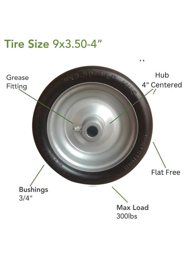 Marathon 01014 9x3.50-4" Flat Free Lawnmower Tire on Wheel, pack of 1, 4" Centered Hub, 3/4" Bushings - Image 4