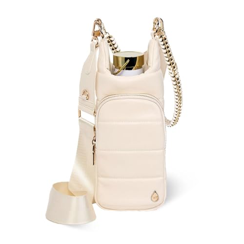WanderFull® Original HydroBag® Vegan Leather, Fits Up to 32 oz Water Bottle Holder w/ 2 Straps, Hands-Free Crossbody Water Bottle Carrier Bag with Phone Pocket, Tumbler Accessories - Ivory - Image 1