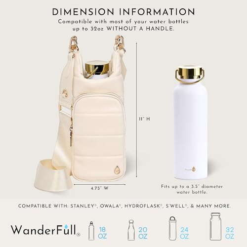 WanderFull® Original HydroBag® Vegan Leather, Fits Up to 32 oz Water Bottle Holder w/ 2 Straps, Hands-Free Crossbody Water Bottle Carrier Bag with Phone Pocket, Tumbler Accessories - Ivory - Image 3