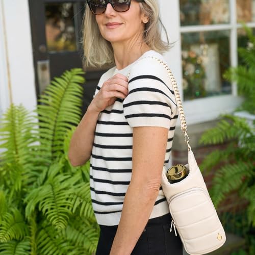 WanderFull® Original HydroBag® Vegan Leather, Fits Up to 32 oz Water Bottle Holder w/ 2 Straps, Hands-Free Crossbody Water Bottle Carrier Bag with Phone Pocket, Tumbler Accessories - Ivory - Image 2