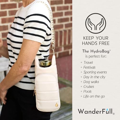 WanderFull® Original HydroBag® Vegan Leather, Fits Up to 32 oz Water Bottle Holder w/ 2 Straps, Hands-Free Crossbody Water Bottle Carrier Bag with Phone Pocket, Tumbler Accessories - Ivory - Image 5