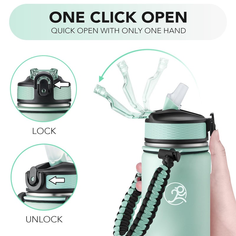 GOSWAG Insulated Sports Water Bottle, 24oz 2 Lids(with Straw/No Straw), Stainless Steel Water Bottles with Paracord Handle, Insulated Bottle with Double-Wall Vacuum Insulation - Image 5