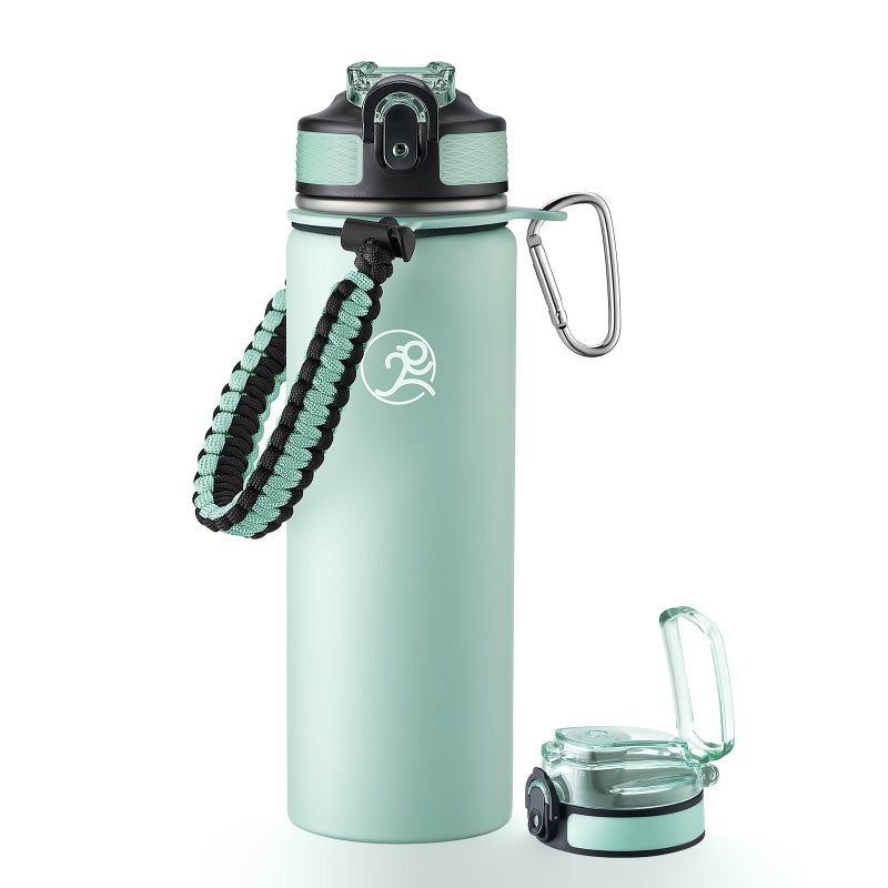 GOSWAG Insulated Sports Water Bottle, 24oz 2 Lids(with Straw/No Straw), Stainless Steel Water Bottles with Paracord Handle, Insulated Bottle with Double-Wall Vacuum Insulation - Image 1
