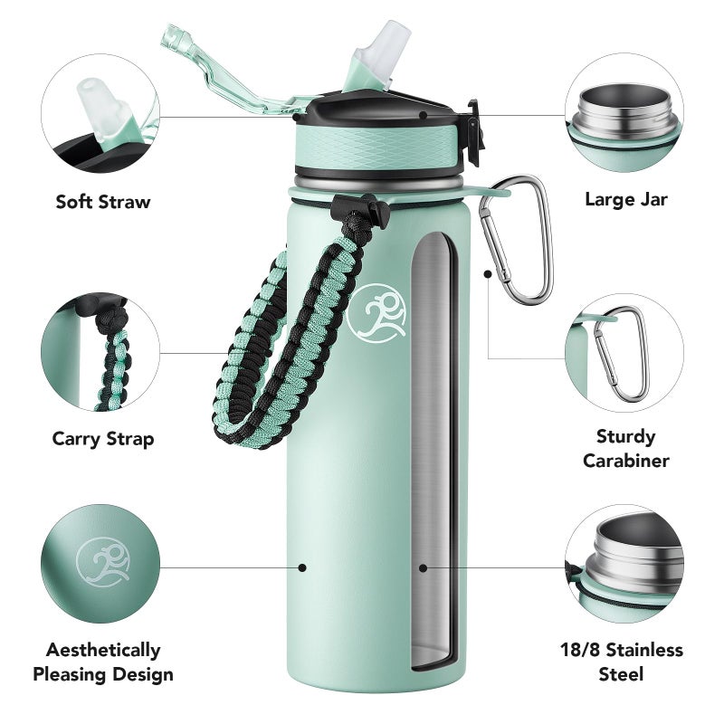 GOSWAG Insulated Sports Water Bottle, 24oz 2 Lids(with Straw/No Straw), Stainless Steel Water Bottles with Paracord Handle, Insulated Bottle with Double-Wall Vacuum Insulation - Image 3