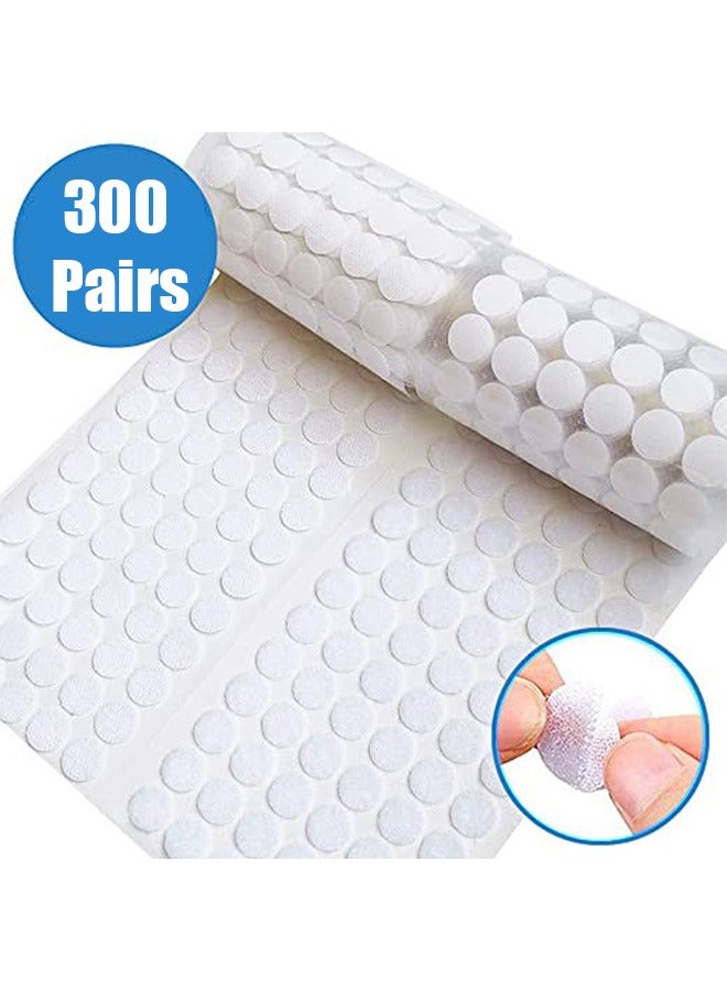 Self Adhesive Dots, Tapes Sticky Back Coins Dots with Hook and Loop Velcro Round Pads, 15mm Diameter Strong Waterproof Round Dot, Dots with Adhesive for Home Office School 600Pcs 300 Pairs