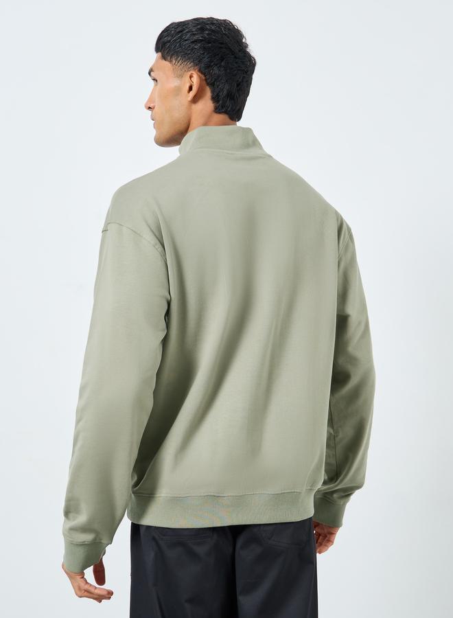 Styli Men Khaki Slogan Print Half Zip Sweatshirt - Image 5