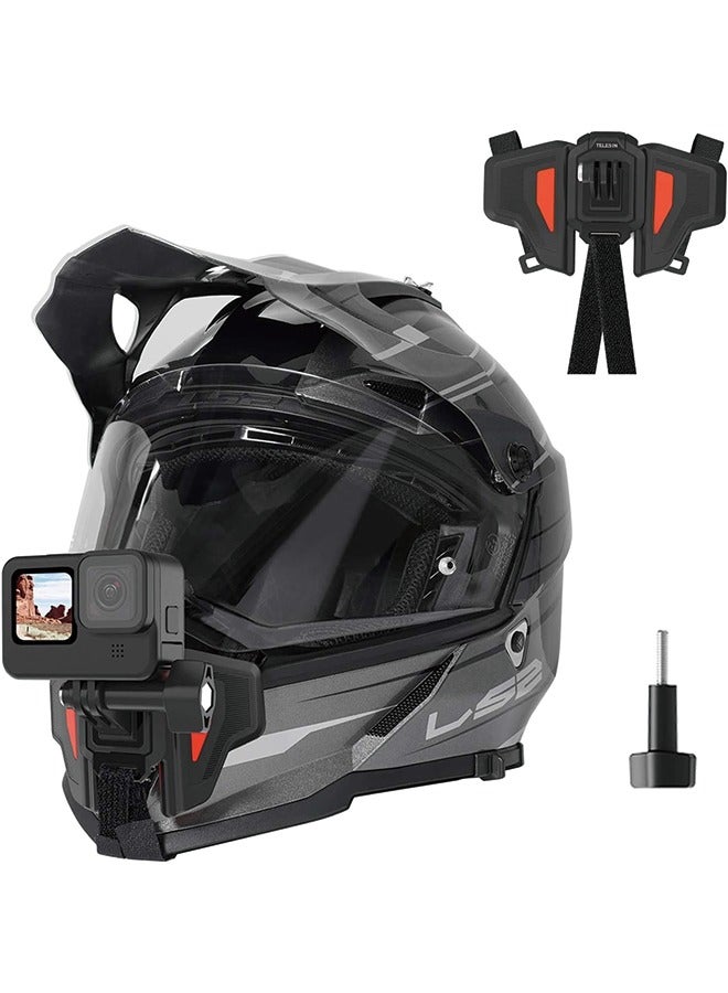 TELESIN TELESIN Motorcycle Camera Helmet Mount Chin Strap Clamp Front Mount for GoPro Max Hero 12 11 10 9 8 7 6 5 9 Insta360 X3 X4 Go3 Ace Pro, DJI Action 3 4 Osmo Pocket 3 Dirtbike Bike Mounting Accessories  - Image 1