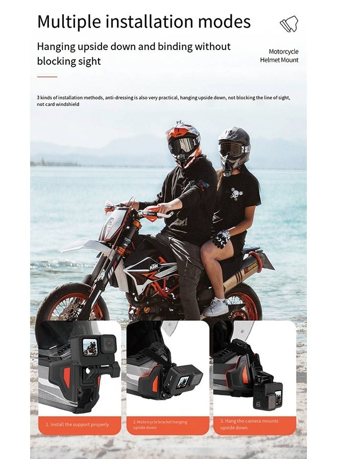 TELESIN Motorcycle Camera Helmet Mount Chin Strap Clamp Front Mount for GoPro Max Hero 12 11 10 9 8 7 6 5 9 Insta360 X3 X4 Go3 Ace Pro, DJI Action 3 4 Osmo Pocket 3 Dirtbike Bike Mounting Accessories