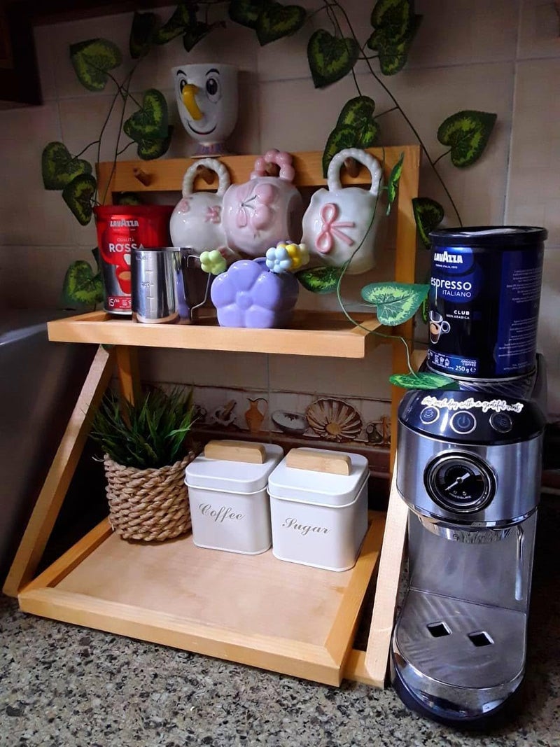 "Stylish Minimalist Design Wall Wooden Coffee Rack - Kitchen Decor Organizer, Single Shelf Storage, Perfect for Coffee Corner and Cutlery, Natural Brown" - Image 2