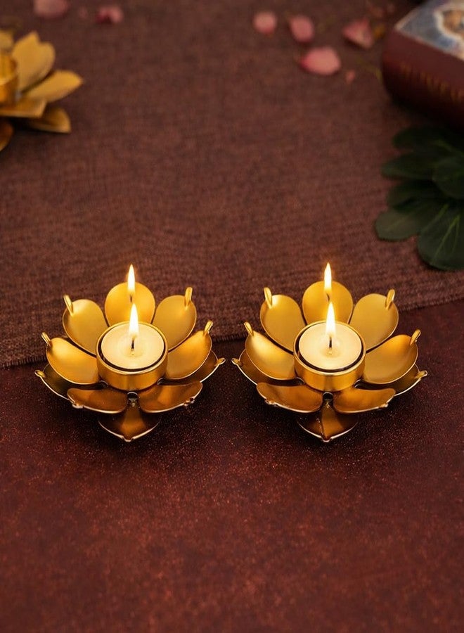 AGAAS ENTERPRISES Sparkling Golden Metal Lotus Flower Hanging Tealight Holder - Set of 2 - Image 2