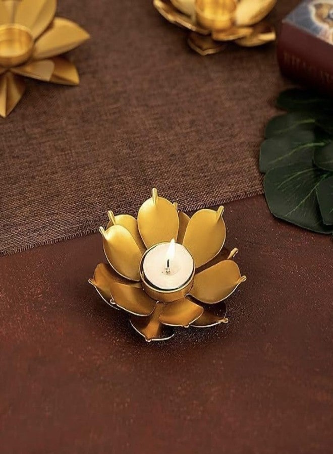 AGAAS ENTERPRISES Sparkling Golden Metal Lotus Flower Hanging Tealight Holder - Set of 2 - Image 3