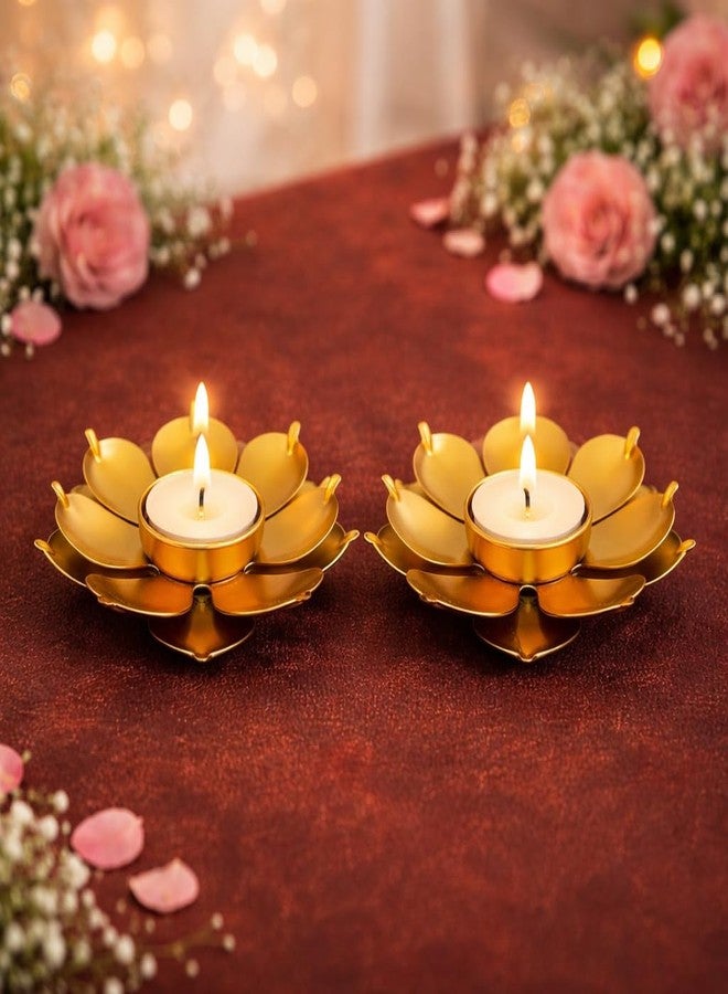 AGAAS ENTERPRISES Sparkling Golden Metal Lotus Flower Hanging Tealight Holder - Set of 2 - Image 1