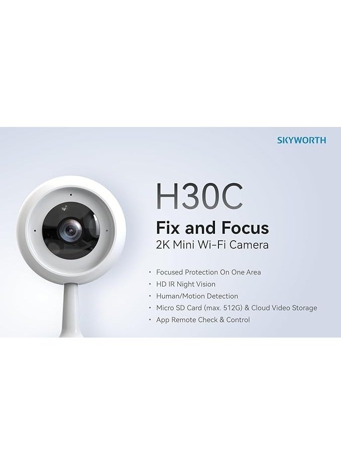 سكاي ورث كاميرا داخلية بدقة 3 ميجابكسل مع واي فاي H30C FHD 2.4G اتصال واي فاي - صوت ثنائي الاتجاه - Image 2
