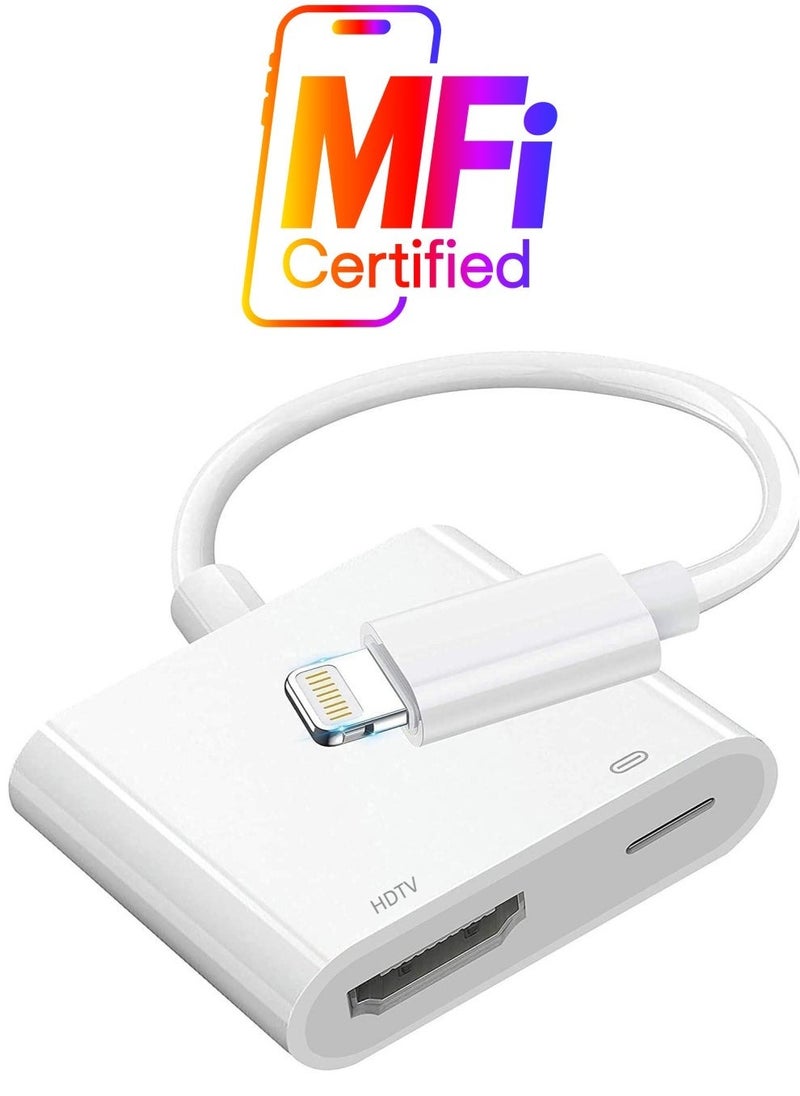 Lightning to HDMI Adapter,1080P Digital Sync Screen Converter AV Adapter with Charging Port Compatible with iPhone 12/11/XS/XR/X/8 iPad on HDTV/Monitor/Projector Support All iOS - Image 1