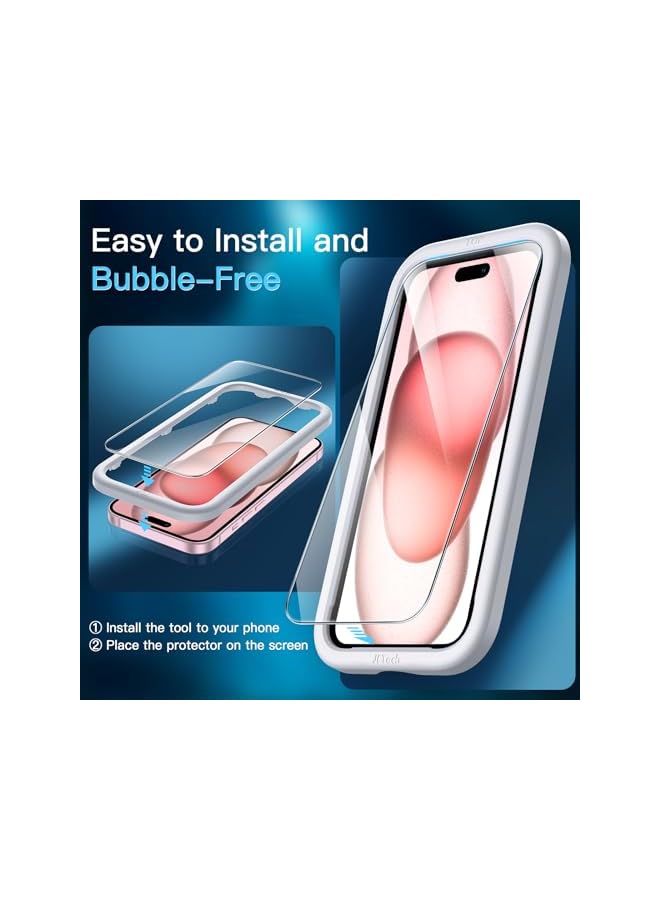 Jetech Screen Protector For Iphone 15 6.1 Inch With Camera Lens Protector Bubble Free Easy Installation Tool Tempered Glass Film Hd Clear 3 Pack Each - Image 4