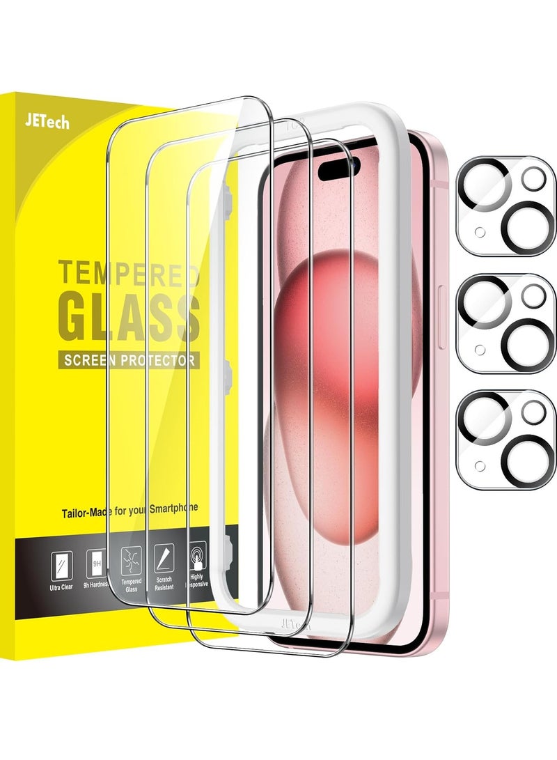 Jetech Screen Protector For Iphone 15 6.1 Inch With Camera Lens Protector Bubble Free Easy Installation Tool Tempered Glass Film Hd Clear 3 Pack Each - Image 1