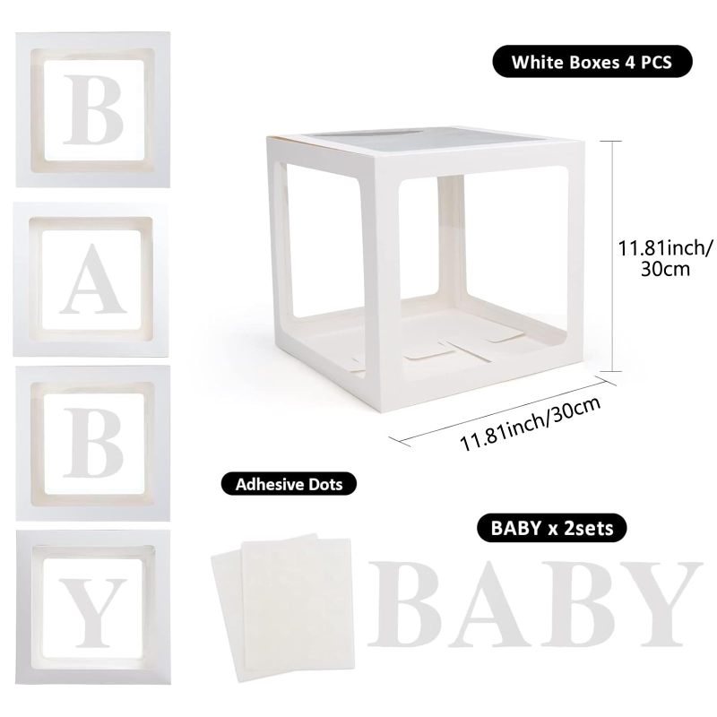 Letter Boxes 11.81 X 11.81 X 11.81 In White - Personalized Messages Balloon Boxes For Baby Shower Gender Reveal Wedding Party Decor - Image 2