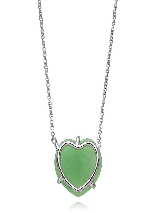 Belacqua Sterling Silver Natural Jade Heart Necklace - Image 2