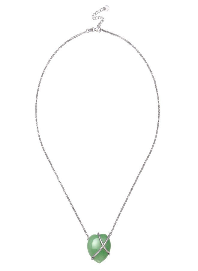 Belacqua Sterling Silver Natural Jade Heart Necklace - Image 3