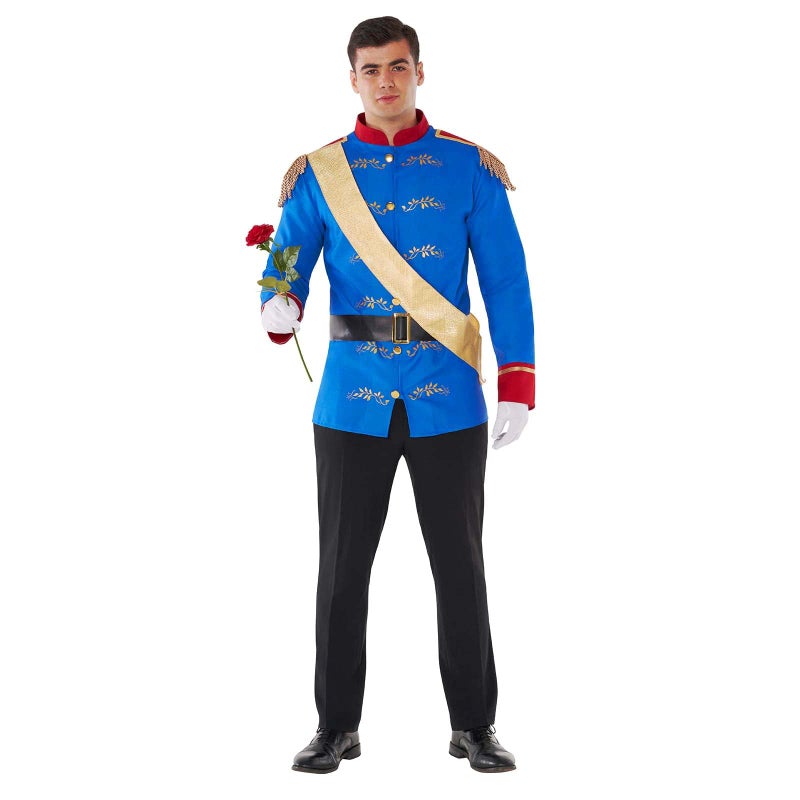 Morph Prince Charming Costume for Men – Royal Jacket, Sash & Belt – Adult Prince Outfit for Halloween, Parties & Events, Blue, L - Image 1