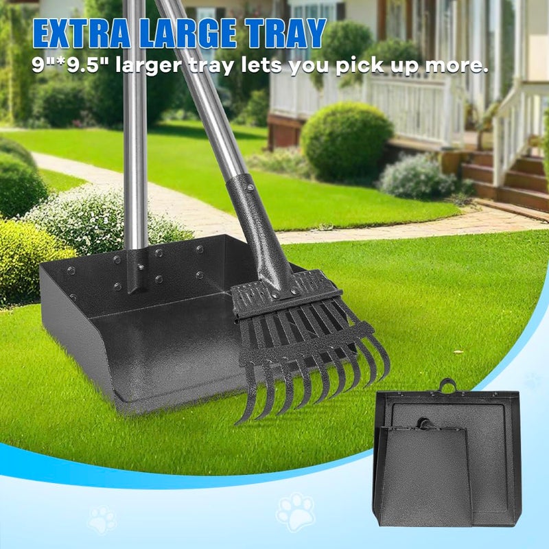 GUOOUG Larger Pooper Scooper Dog Pooper Scooper for Large Medium Small Dogs Heavy Duty Stainless Steel with Long Handle Tray Rake Shovel for Yard - Image 3