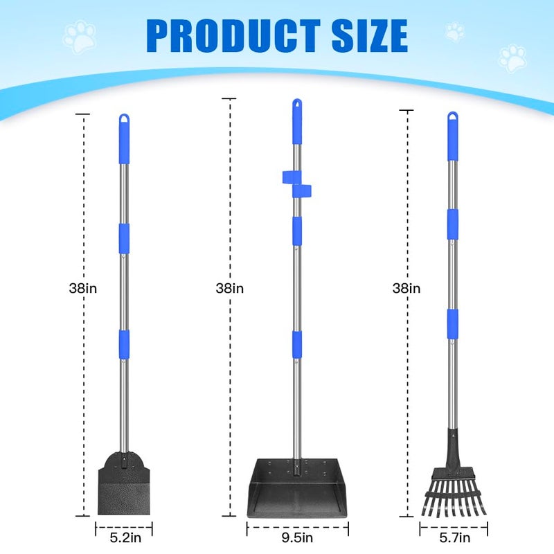GUOOUG Larger Pooper Scooper Dog Pooper Scooper for Large Medium Small Dogs Heavy Duty Stainless Steel with Long Handle Tray Rake Shovel for Yard - Image 2