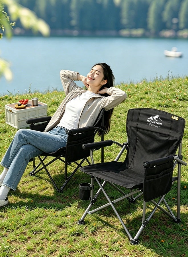 MOUNTAIN EXPLORING Camping Chair, Foldable Outdoor Travel Chair with Cup Holder & Storage Pocket, Supports up to 150KG, Ideal for Camping, Picnics, Fishing, Beach and More - Image 2