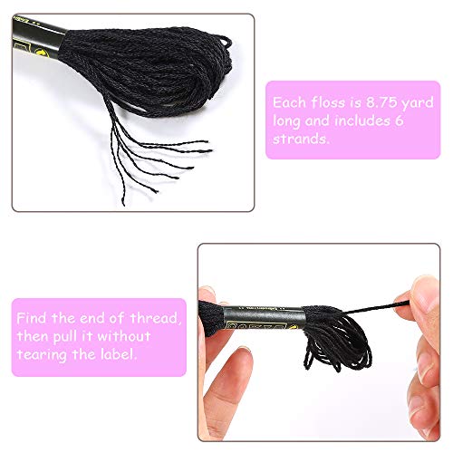 Pllieay 24 Skeins Friendship Bracelets Floss, Black Embroidery Threads Cotton Embroidery Floss with 12 Pieces Floss Bobbins for Halloween Knitting, Embroidery Stitching and Cross Stitch Project - Image 3