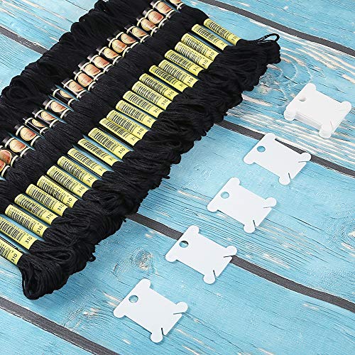 Pllieay 24 Skeins Friendship Bracelets Floss, Black Embroidery Threads Cotton Embroidery Floss with 12 Pieces Floss Bobbins for Halloween Knitting, Embroidery Stitching and Cross Stitch Project - Image 2