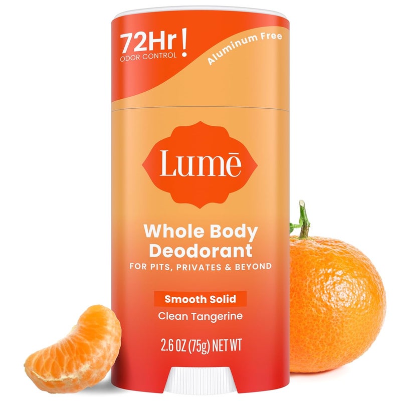 Lume Whole Body Deodorant - Smooth Solid Stick - 72 Hour Odor Control - Aluminum Free, Baking Soda Free and Skin Safe - 2.6 Ounce (Clean Tangerine)