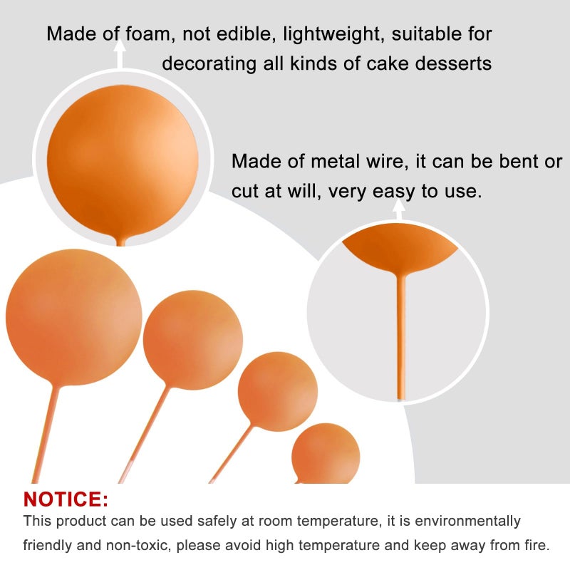 ASTARON 20 Pcs Ball Cake Topper Decorations Mini Balloons Cake Topper Sticks Orange Balls Cake Picks Cake Topper Balls Cake Decorations for Wedding Birthday Cake Decorations - Image 3