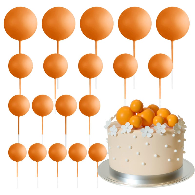ASTARON 20 Pcs Ball Cake Topper Decorations Mini Balloons Cake Topper Sticks Orange Balls Cake Picks Cake Topper Balls Cake Decorations for Wedding Birthday Cake Decorations - Image 1