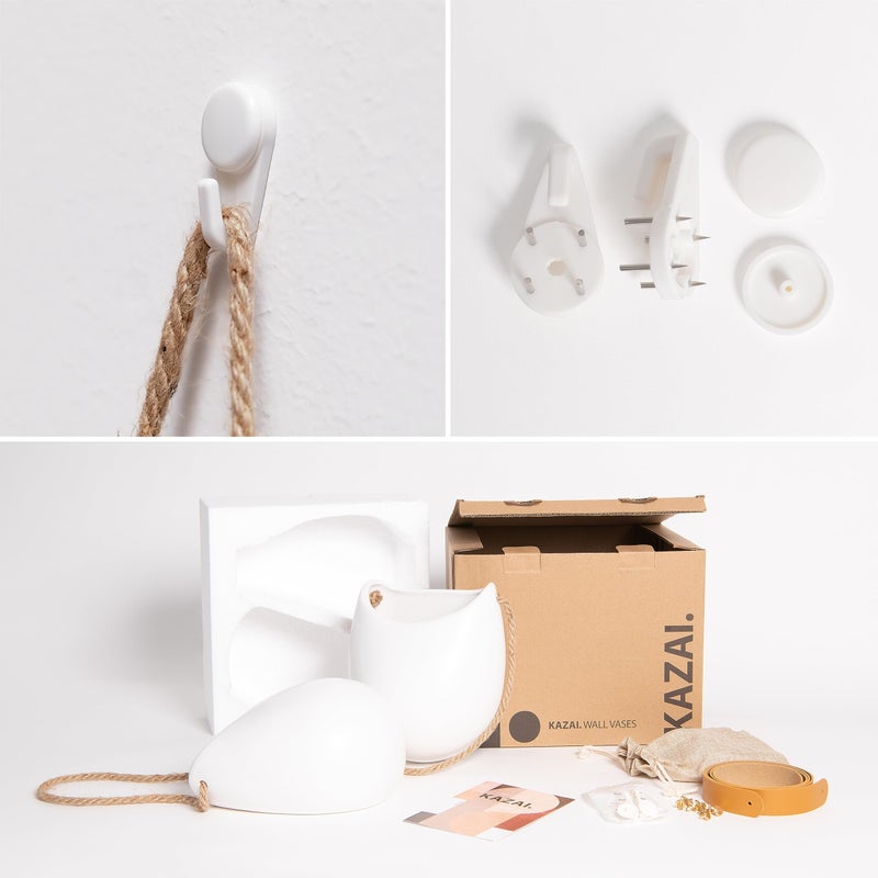 Kazai. Wall Planters -Ellie- | Hanging Ceramic Plant Pots 2 Pieces | Wall Decoration for Indoors, Balcony and Garden | White (Matte) - Image 5