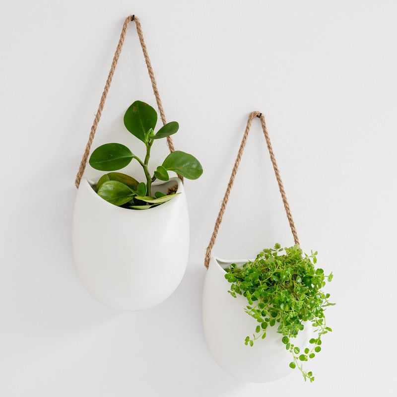 Kazai. Wall Planters -Ellie- | Hanging Ceramic Plant Pots 2 Pieces | Wall Decoration for Indoors, Balcony and Garden | White (Matte) - Image 1
