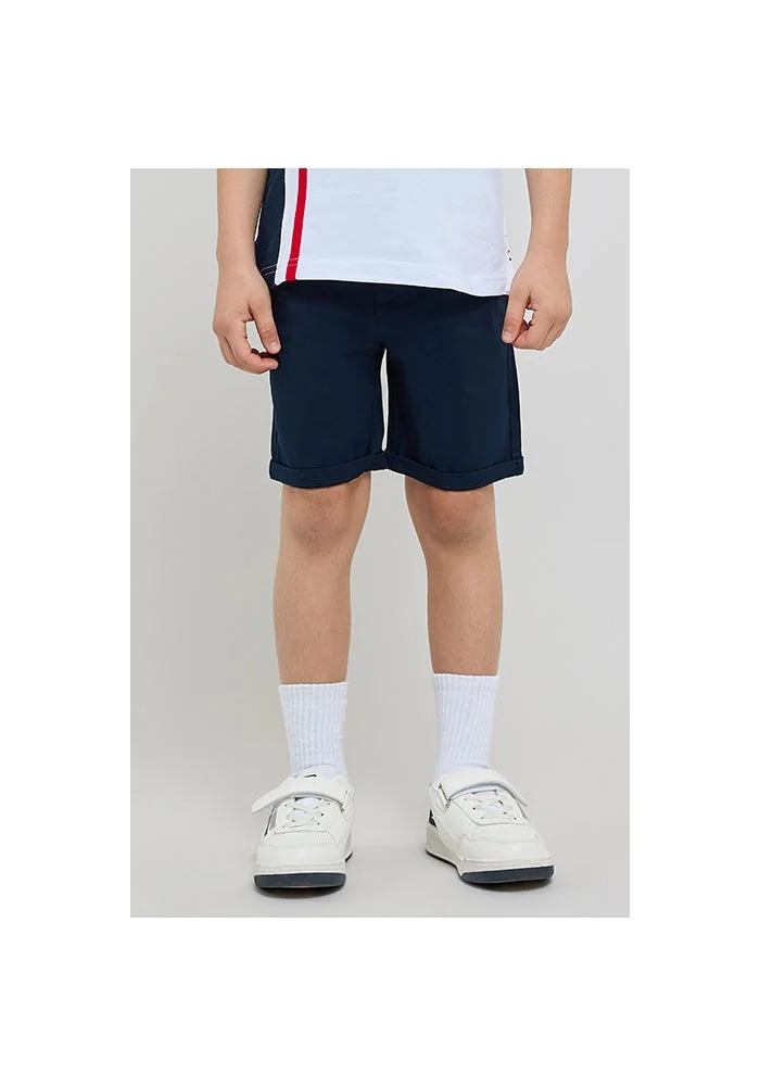 أر أند بي Solid Chino Shorts with Button Closure