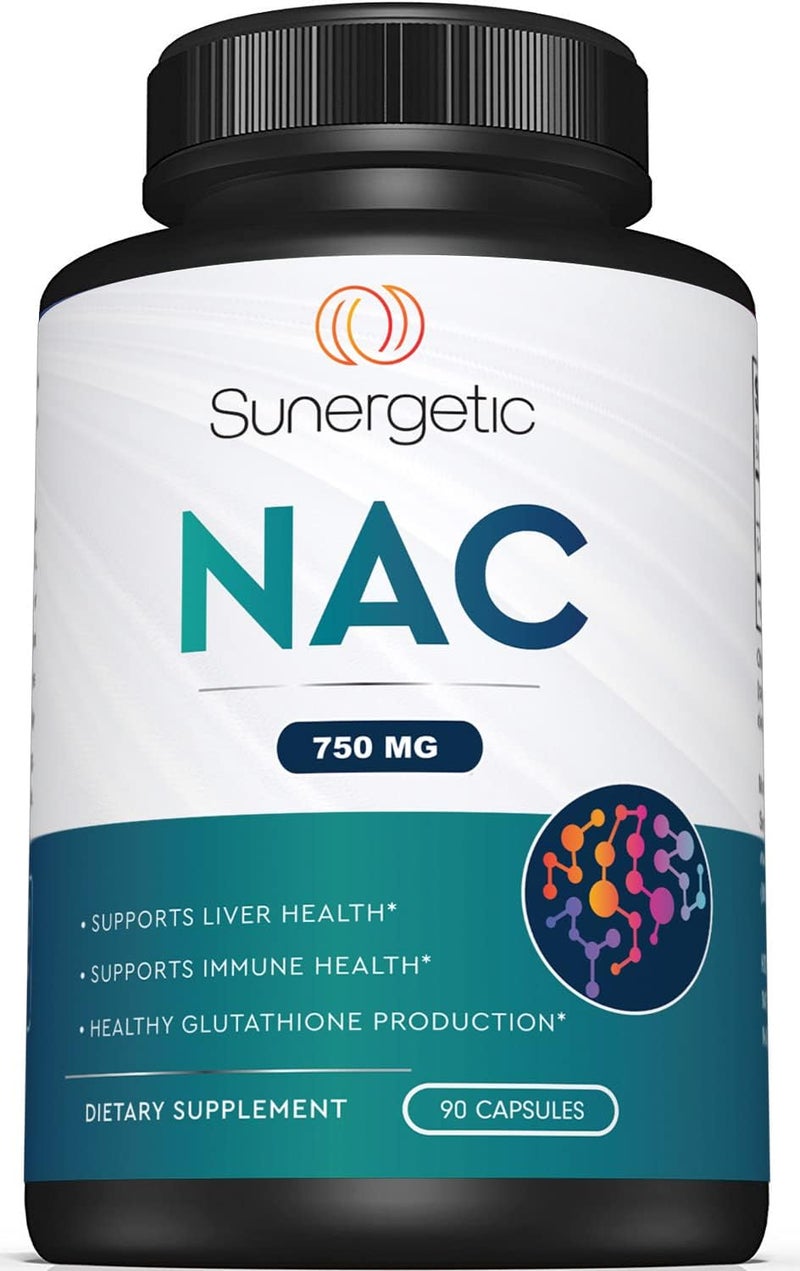 Sunergetic Premium NAC Supplement NAcetyl Cysteine  750mg Per Capsule  Supports Liver Detox Immune Cellular  Respiratory Health  90 N Acetyl Cysteine Capsules - Image 1