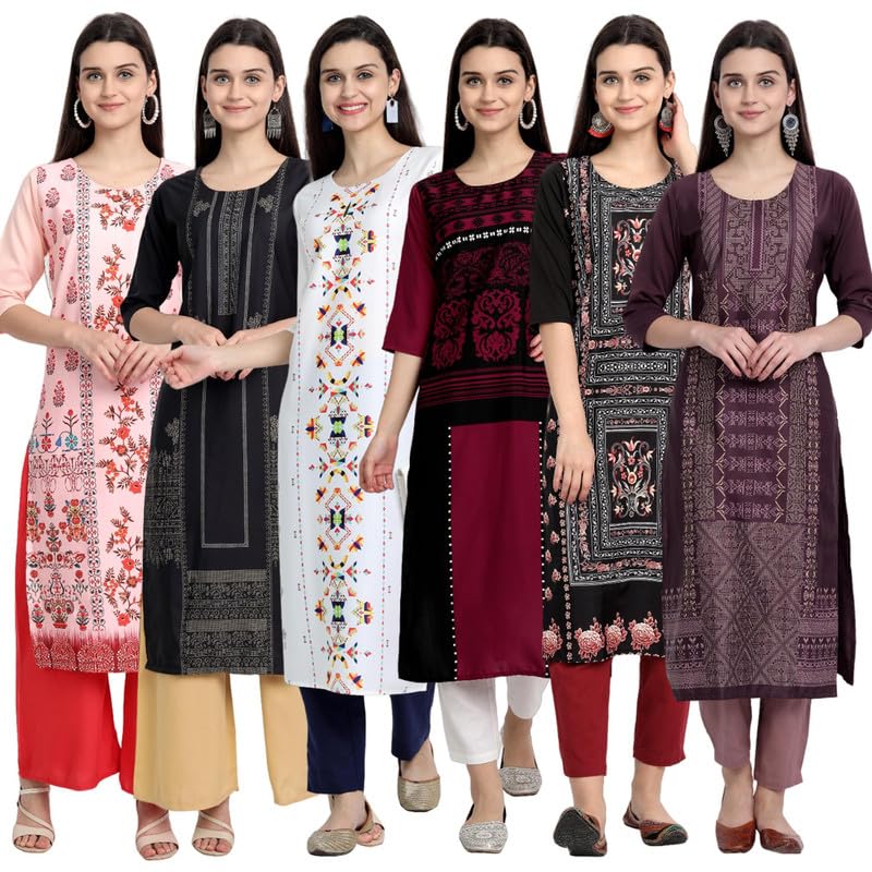 Tee Projekt Printed Crepe Kurti for Women ll Vibrant Colour Kurti (Pack of 6) - Image 1
