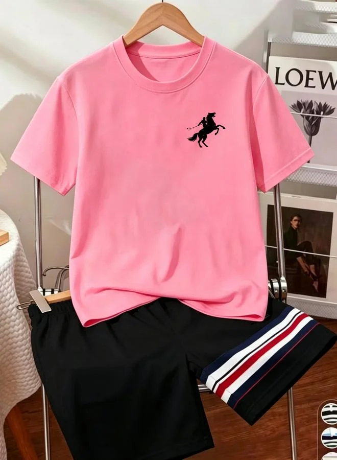 Take Two Pink Short Sleeve Polo Horse Graphic T-Shirt