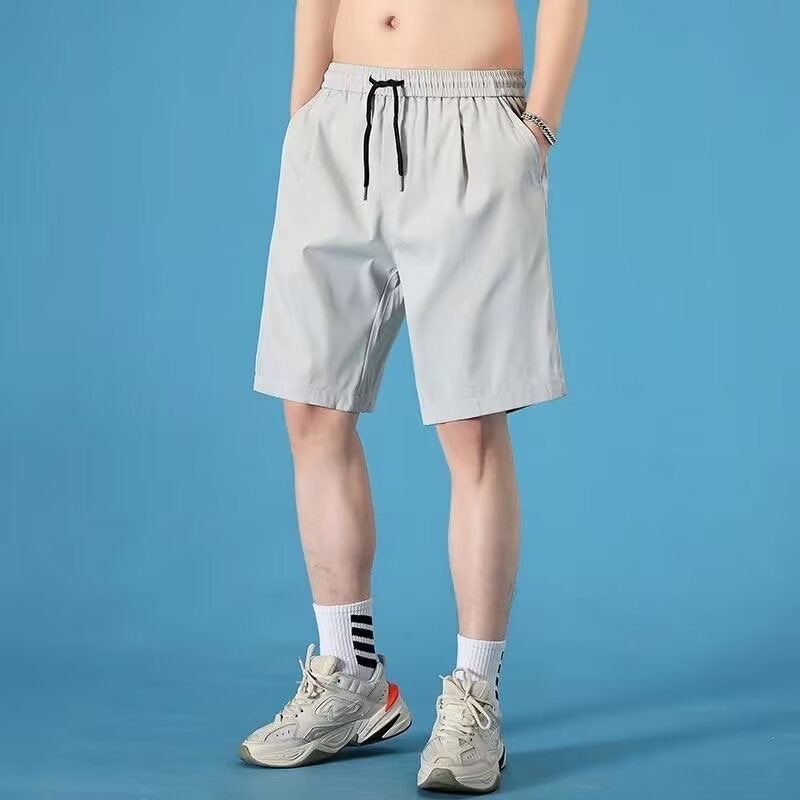 Trendy Lun Cloth Short Mens Summer Casual Loose Breathable Ice Silk Thin Basketball Sports Pants DK01 light gray 