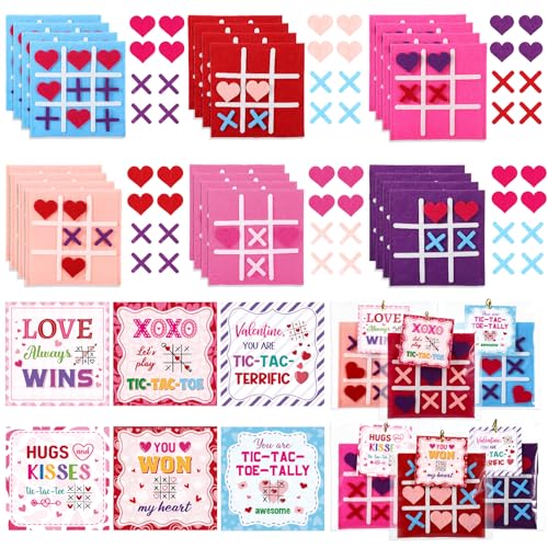 Capoda 24 Pack Valentines Tic Tac Toe Game with Cards Valentines Day Gifts for Kids Classroom Exchange Prizes Valentine Tic Tac Toe Board Game Felt for Valentines Day School Classroom Party Favors - Image 1
