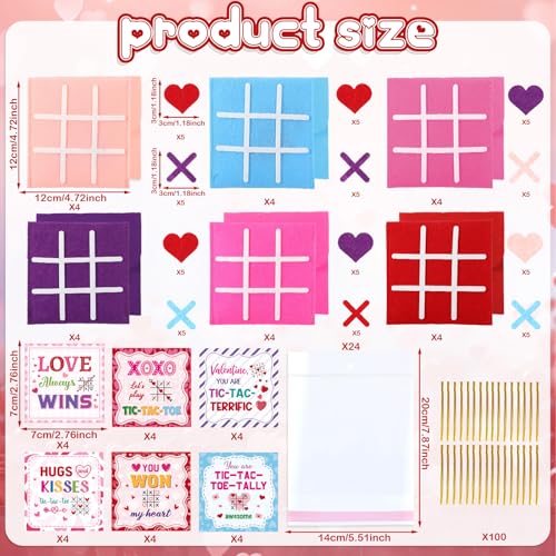 Capoda 24 Pack Valentines Tic Tac Toe Game with Cards Valentines Day Gifts for Kids Classroom Exchange Prizes Valentine Tic Tac Toe Board Game Felt for Valentines Day School Classroom Party Favors - Image 5