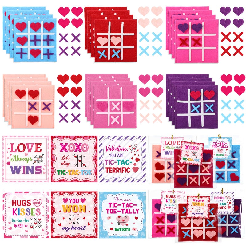 Capoda 24 Pack Valentines Tic Tac Toe Game with Cards Valentines Day Gifts for Kids Classroom Exchange Prizes Valentine Tic Tac Toe Board Game Felt for Valentines Day School Classroom Party Favors - Image 3