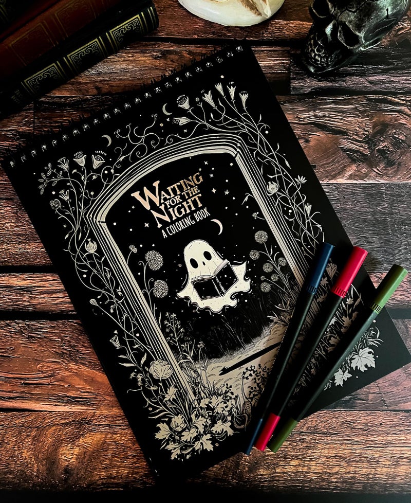 ConQuest Journals Waiting for the Night Coloring Book, Bookish-Themed Gothic-Inspired Color Pages, 30 Perforated Premium 160 gsm Paper Sheets, Top-Spiral, Durable Board-Wrapped Bookboard, 8'' x 10.5'' - Image 3