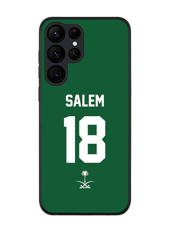 Stylizedd Rugged Black edge case for Samsung Galaxy S22 Ultra 5G Slim fit Soft Case Flexible Rubber Edges Anti Drop TPU Gel Thin Cover - Football Team - Saudi Arabia Player Name - Salem - Image 1