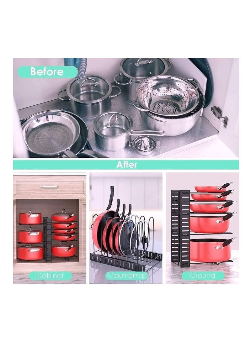 BLOOMING TIME Easy Adjustable 8 Layer U Shape Metal Pot Pan Organizer Rack (Black) - Image 5