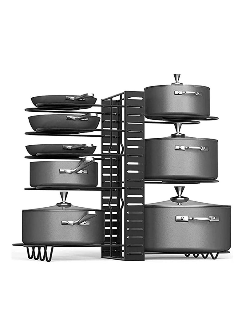 BLOOMING TIME Easy Adjustable 8 Layer U Shape Metal Pot Pan Organizer Rack (Black) - Image 1
