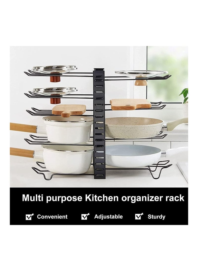 BLOOMING TIME Easy Adjustable 8 Layer U Shape Metal Pot Pan Organizer Rack (Black) - Image 4